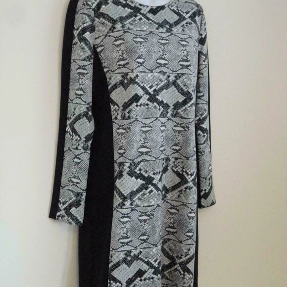 New MICHAEL KORS Black Grey Multi Ponte Long Sleeve Dress 8 - Picture 2 of 6